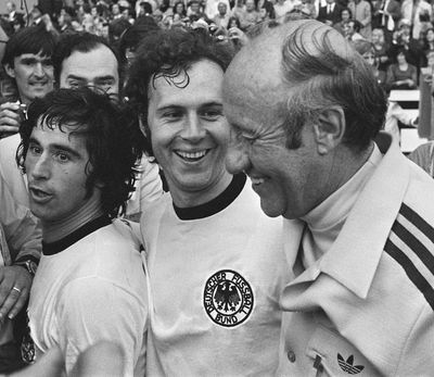 WM Finale 1974, GER–NED 2:1, Gerd Müller, Franz Beckenbauer, Helmut Schön