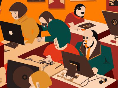 Several people working on computers and laptops in the style of a soviet propaganda poster, digital art