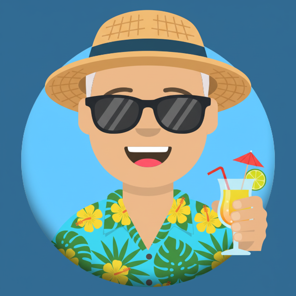Icon: Nico im Urlaub (Hawaii-Hemd, Sonnenbrille und -hit, Coctail in der Hand)